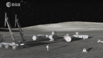 Representación de la Agencia Espacial Europea de la construcción de la aldea lunar Representación de la Agencia Espacial Europea de la construcción de la aldea lunar