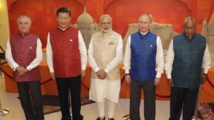 De izquierda a derecha, Temer, Xi, Modi, Putin y Zuma