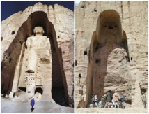 Uno de los budas, antes y después de la destrucción Uno de los budas, antes y después de la destrucción