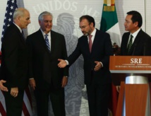 De izquierda a derecha, Kelly, Tillerson, Videgaray y Osorio Chong en México