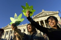 Manifestantes celebrando la legalización de la marihuana