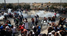 Manifestantes palestinos en Jerusalén