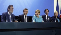 De izquierda a derecha, los presidentes de España, Rajoy, de Francia, Macron, de Alemania, Merkel, de Holanda, Rutte y de Noruega, Solberg.