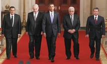 De izquierda a derecha, Mubarak, Netanyahu, Obama, Abbas y Abdulá