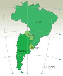 Mapa de los países miembros del Mercosur