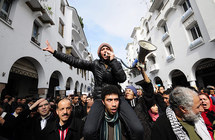 Manifestantes en Rabat, Marruecos.