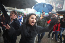 Manifestantes en Beirut, Líbano.