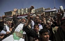 Manifestantes en Saná, Yemen.