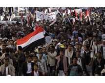 Manifestantes en Tais, Yemen