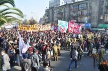 Estudiantes chilenos, en una manifestación. Estudiantes chilenos, en una manifestación.