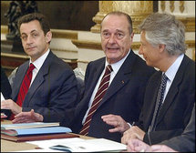 De izquierda a derecha, Sarkozy, Chirac y Villepin.