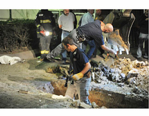 Un cohete caído en Gan Yavne, cerca de Ashdod, a medio camino entre Gaza y Tel Aviv.