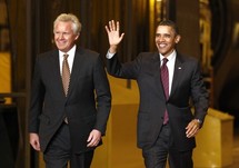 El director general de General Electrics, Jeffrey Immelt, a la izquierda, con Barak Obama.