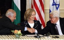 Netanyahu-izquierda-, Clinton-centro-y Abas.