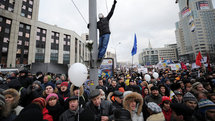 Manifestantes en Moscú, Rusia.