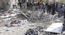 Cadáveres en el lugar de la explosión, en Damasco, Siria.