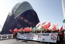 Manifestantes en Valencia, España.