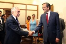 Fotis Kuvelis-izquierda-y Antonis Samaras Fotis Kuvelis-izquierda-y Antonis Samaras