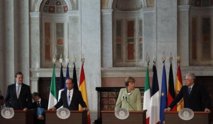 De izquierda a derecha, Mariano Rajoy, François Hollande, Angela Merkel y Mario Monti.