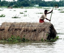 Un hombre rema en tierras inundadas, en Assam, al noreste de India. Un hombre rema en tierras inundadas, en Assam, al noreste de India.