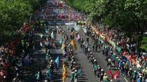 Los mineros y otras personas, manifestándose en Madrid.