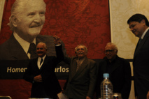 De izquierda a derecha, Carlos Fuentes, Gabriel García Márquez,  Carlos Monsiváis y Sergio Ramírez en la FIL de 2008