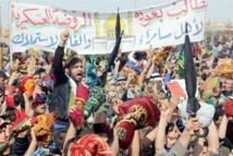 Manifestantes contra el gobierno en Samarra, Irak.