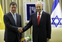 El presidente colombiano, Santos-izquierda-con el presidente israelí, Peres