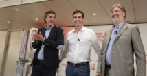 Los tres candidatos del PSOE, de izquierda a derecha, Madina, Sánchez y Pérez.