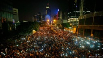 Manifestantes en Hong Kong, China