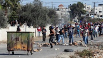 Manifestantes palestinos en Jerusalén