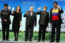 De izquierda a derecha, los presidentes de Bolivia, Evo Morales, Argentina, Cristina Fernández, Uruguay, José Mújica, Brasil, Dilma Rousseff y Venezuela, Nicolás Maduro.