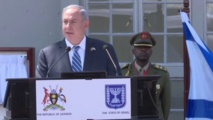 Netanyahu pronuncia un discurso en el antiguo aeropuerto de Entebbe, en Uganda