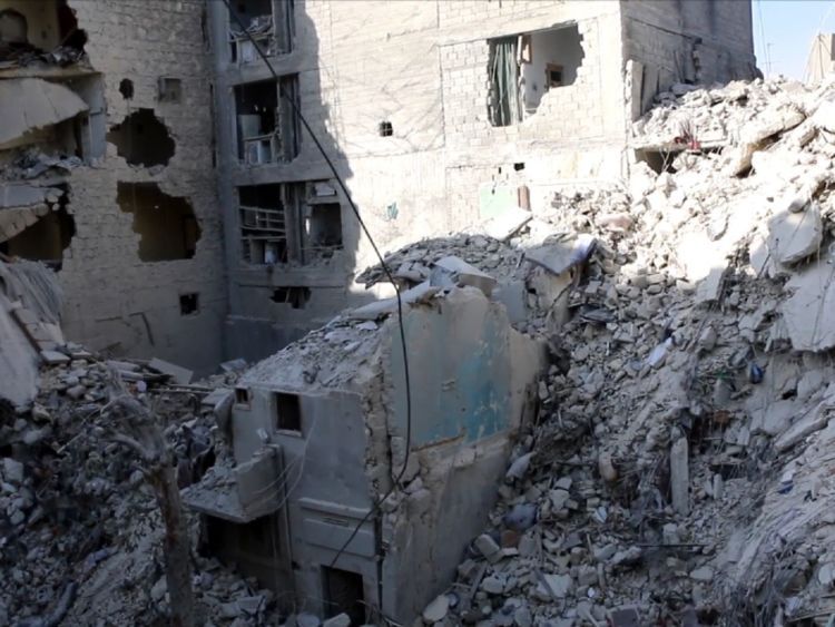 Un edificio bombardeado en Alepo