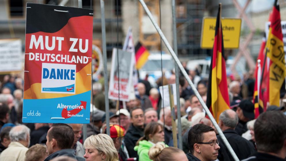 Manifestantes partidarios de AfD Manifestantes partidarios de AfD
