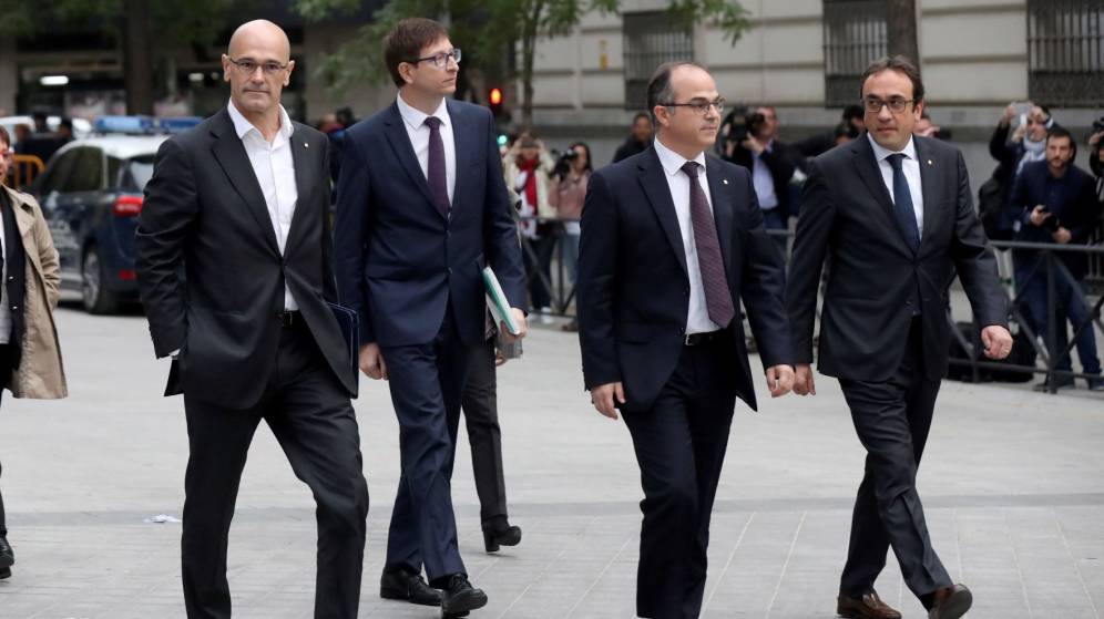 Cuatro de los consejeros del gobierno catalán que serán liberados hoy, de izquierda a derecha: Romeva, Mundó, Turull y Rull.