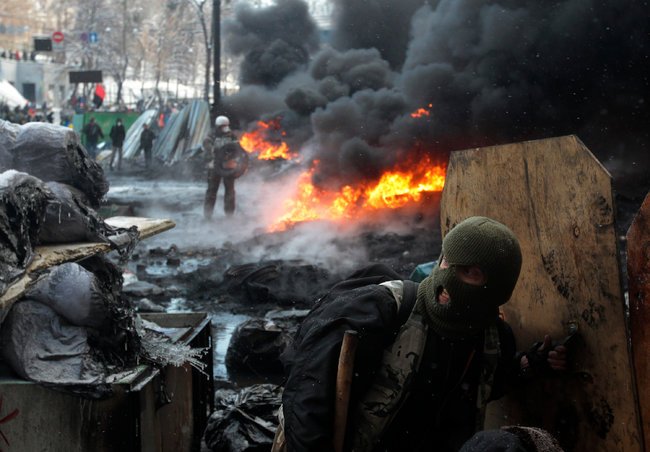 Manifestantes en Kiev, Ucrania.