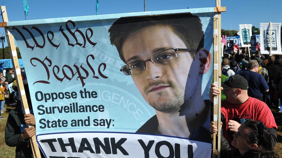 Manifestantes a favor de Snowden en Estados Unidos