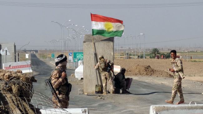 Un puesto de control de los kurdos cerca de Kirkuk