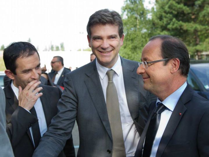 De izquierda a derecha, Montebourg, Hamon y Hollande