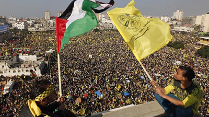 Simpatizantes del Fatah en un mítin