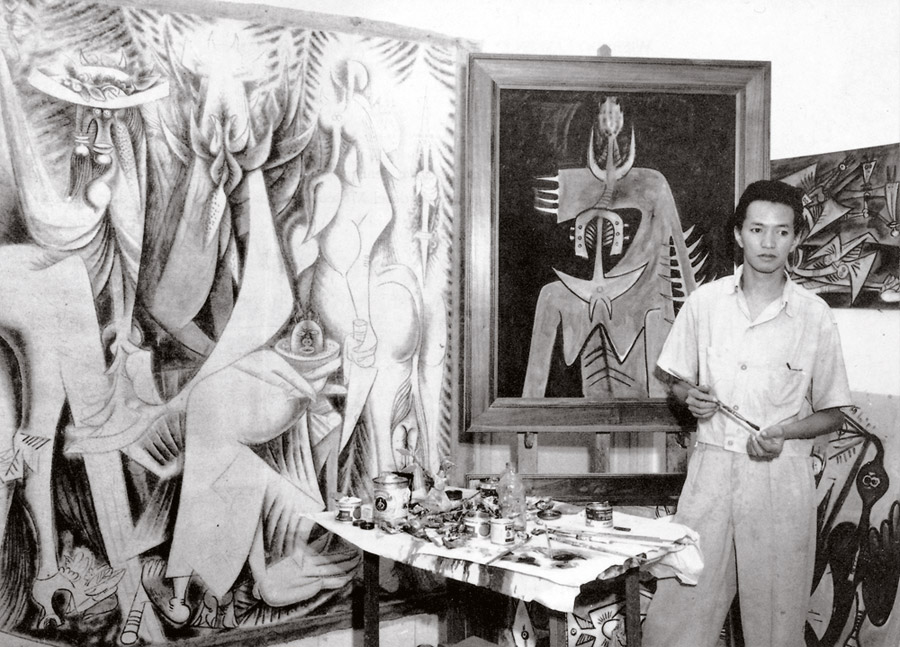 Wifredo Lam en su estudio de La Habana en 1947