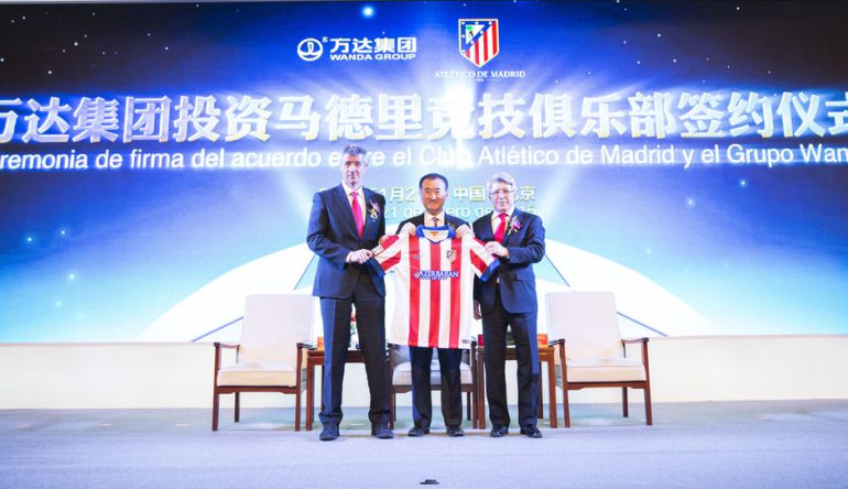 Ceremonia de entrada de la empresa china Wanda en el Atlético de Madrid, en enero pasado