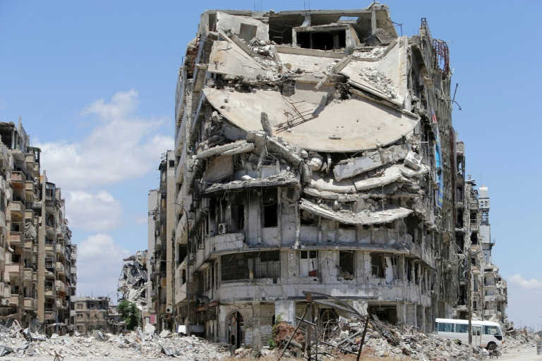 Un edificio dañado en Homs