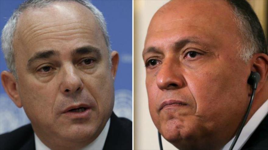 El ministro de Energía israelí, Steinitz-a la izquierda-y el ministro egipcio de exteriores, Shukri