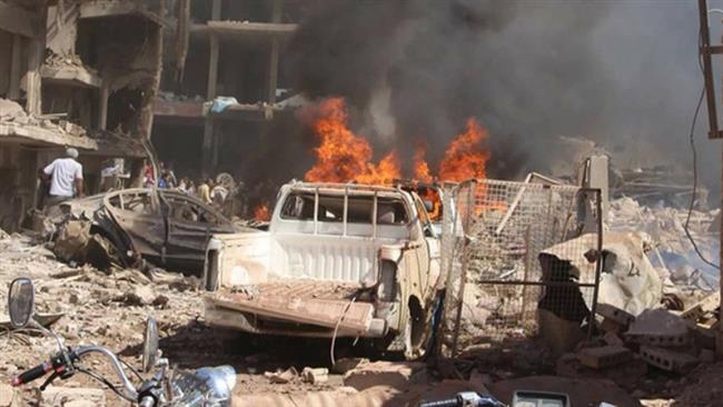 Un incendio tras el atentado en Qamishli